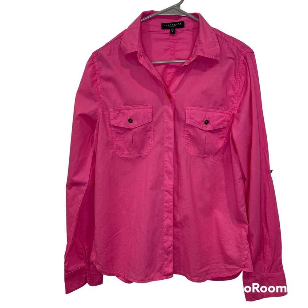 Sanctuary women’s long roll up sleeve button down shirt pink size M